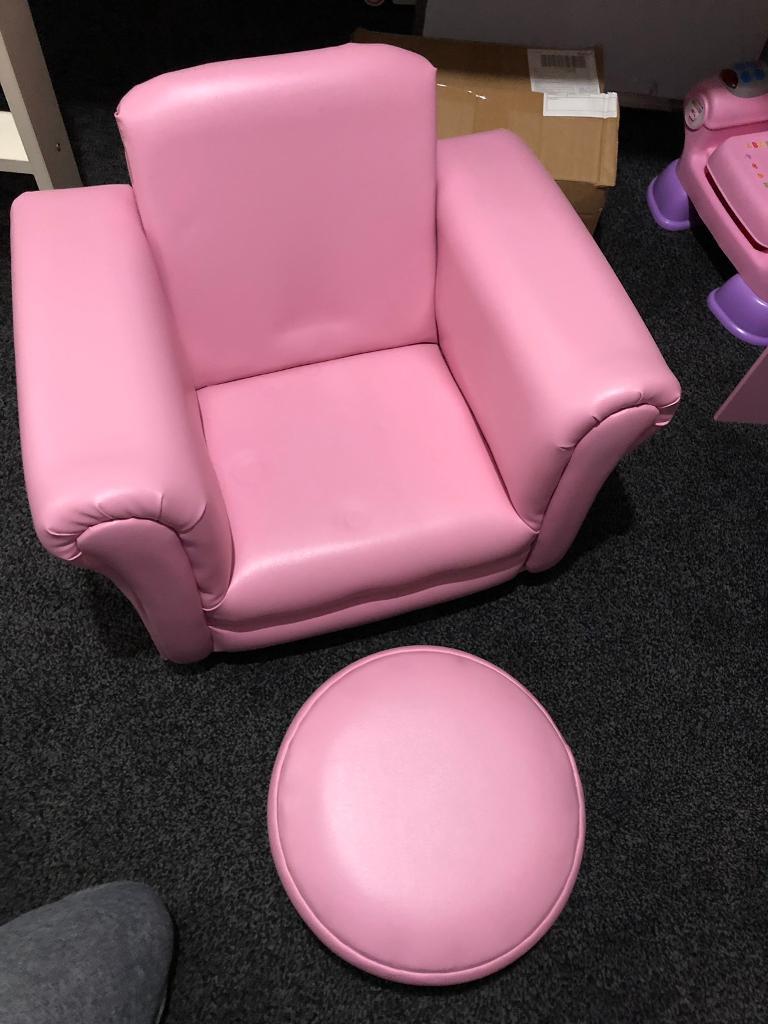 childrens leather chair and footstool